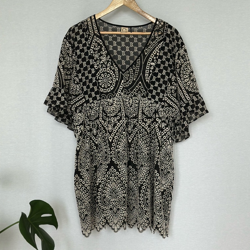 Akemi + Kim Black and White Embroidered Dress